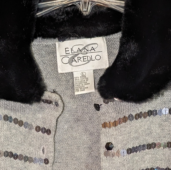 Vintage Elana Cardello Sweater/Jacket Faux Fur Collar - Picture 3 of 6